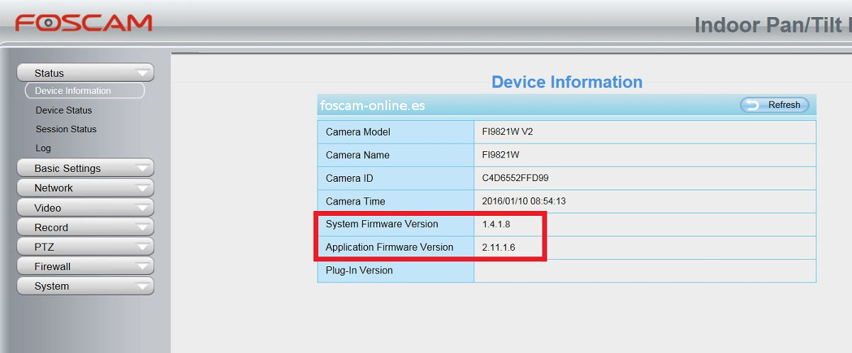 problemas configuracion informacion actual foscam firmware cámara actualizar